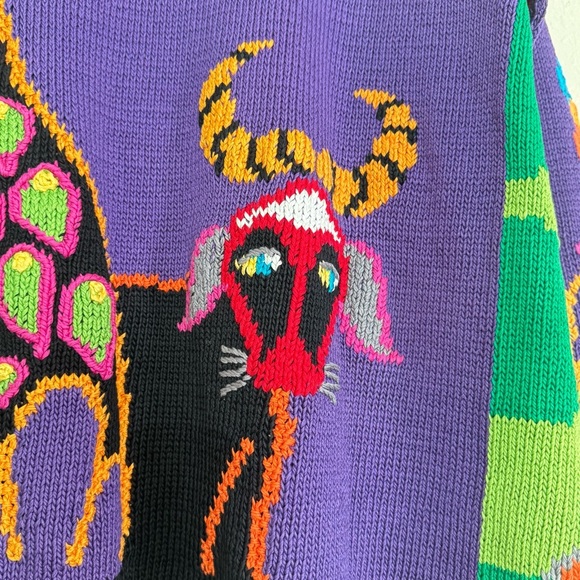 Berek Martha D Vintage 1992 Animal Safari Pima Cotton HandKnit Button Cardigan - Picture 5 of 10